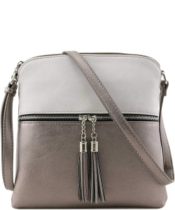 Fashion Puzzle Tassel Zip Pocket Crossbody Bag LP062S GRAY/PEWTER
